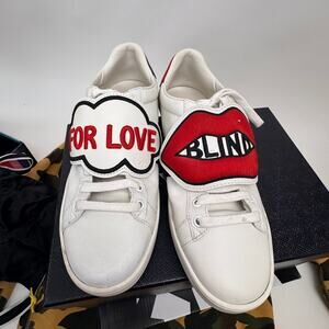 VNDS OG Women's Gucci White Leather Blind For Love Ace Sneakers Size 39